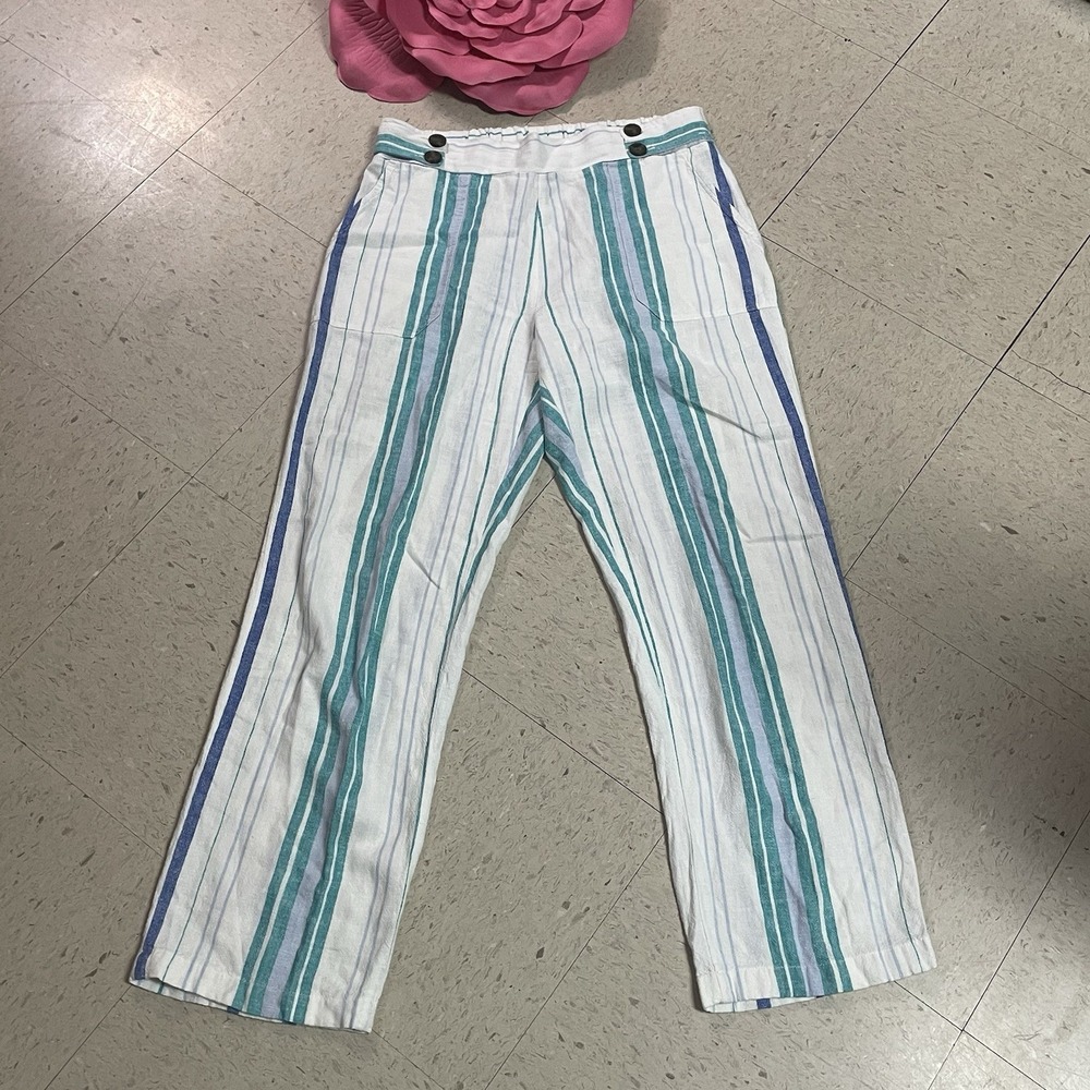 ELLEN TRACY Women's Sz Medium Linen‎ Blend Striped Ankle Pants w/ Pockets